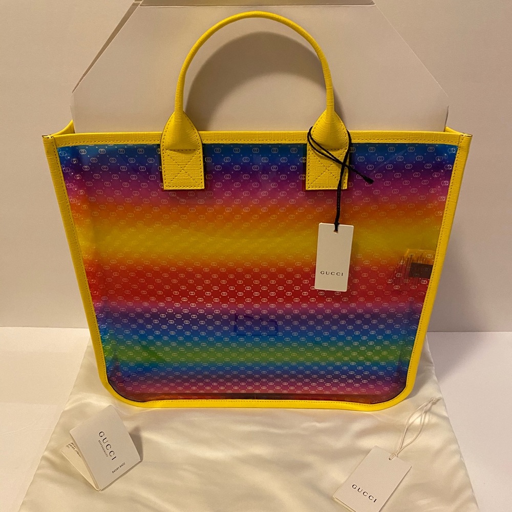 Authentic Gucci Rainbow Signature GG Vinyl Tote